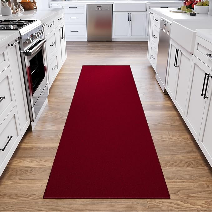 Ottomanson Hallway Runner Rug 2'7" x 12' Non Slip Solid Area Rugs Easy to Clean Laundry Rug Runner Durable & Pet Friendly Floor Carpet Runners for Hallways Entryway Living Room Kitchen, Red