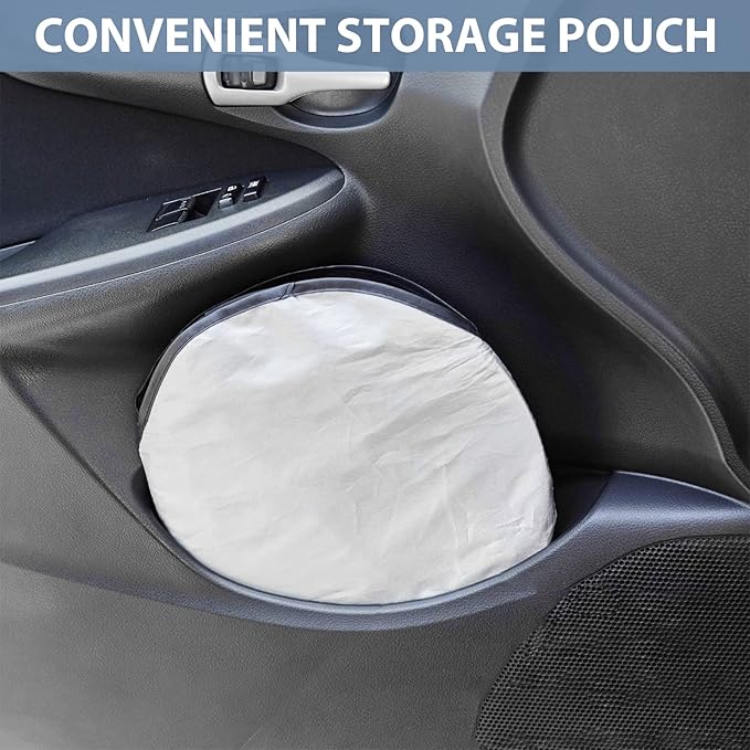 Windshield Sun Shade with Storage Pouch for SUVs, Durable 190T Polyester Sun Shield for Front Window, Portable Carry Car Accessories, Standard (63 inches x 34 inches)