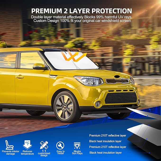 Windshield Sun Shade for Kia Soul 2014-2019 Foldable Sunshade Custom Fit Front Window Car Interior Accessories Protector Blocks UV Rays