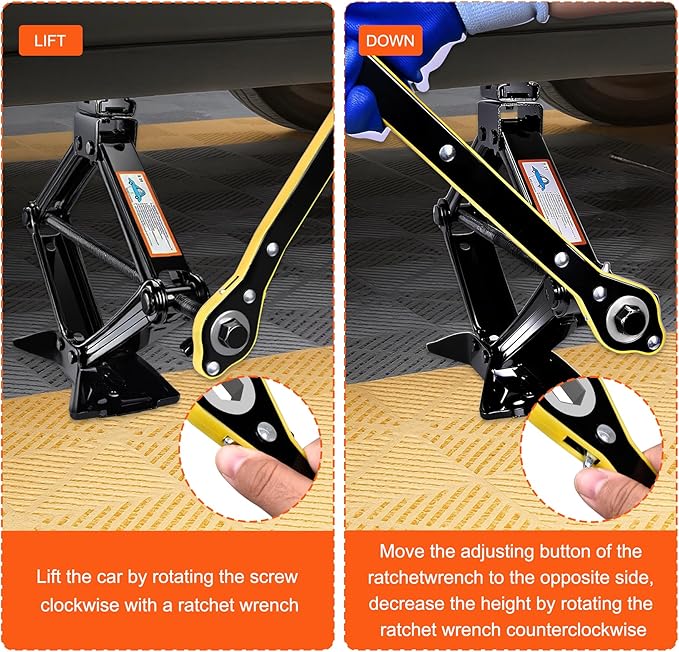 Scissor Jack, 2.5T(5512 Lbs), High-Strength Car Jack and Stand Kit with Rubber Pad, Tire Changing Kit with Ratchet Handle and Lug Wrench, Universal Vehicle Emergency Set for Various Models