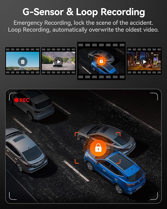 WOLFBOX i07 3 Channel Dash Cam Built-in WiFi GPS, 4K Dash Camera Front and Inside, 1440P+1080P+1080P Triple Car Camera with 3" LCD Screen, 32GB Card Included, IR Night Vision, 24H Parking Mode