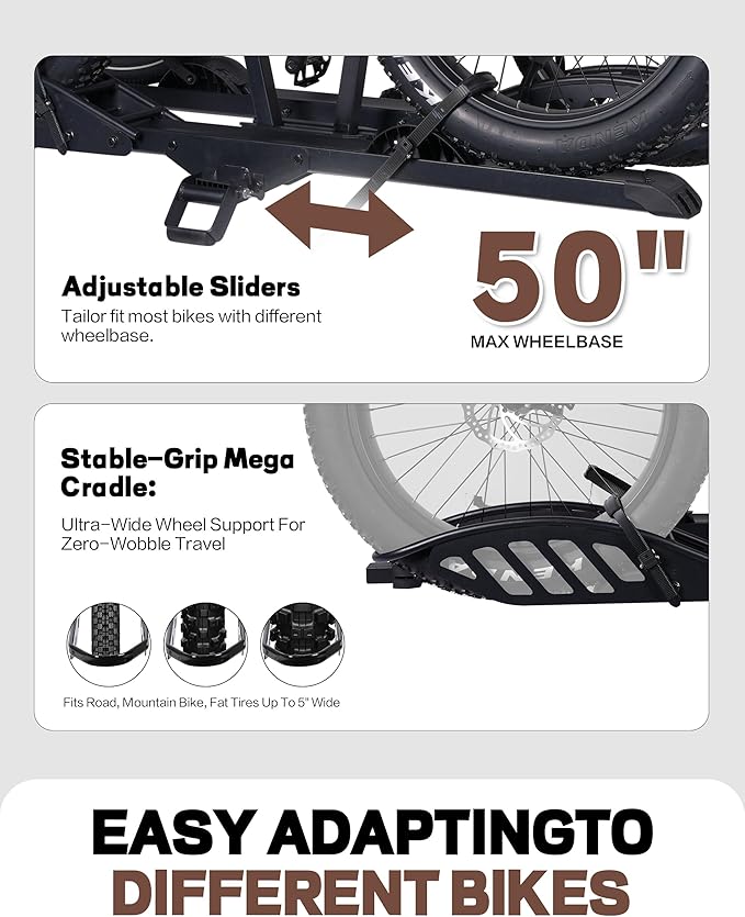 Hitch 2-Bike Rack, 200 lbs Capacity E-Bike Carrier Platform Mount, Up to 5’’ Fat Tire Bicyclefor 2’’ Receiver Cars Trucks SUVs Minivans RV, Trailer (Mate)