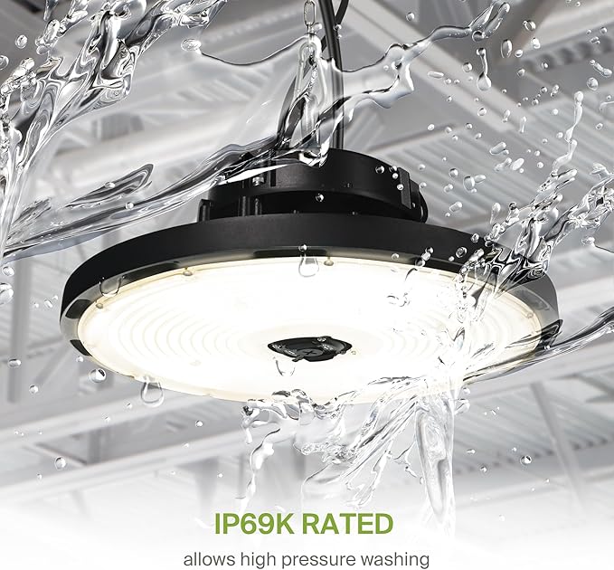 ASD LED High Bay UFO Light Fixture, Commercial Shop Lighting | 3CCT, Dimmable, IP69K Waterproof, DLC Premium, UL Listed | 500W 69700LM 3000-5000K 100-277V | Warehouse, Garage, Workshop Lamp | Black