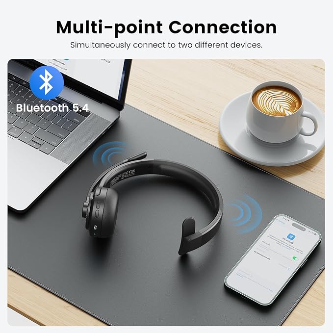 EKSA H3 Trucker Bluetooth Headset V5.4, Wireless Headphones with Mic Noise Cancelling, Mute Button & Replacement Ear Cushion, 65Hrs Driver Bluetooth Headset for Cellphone Office Work