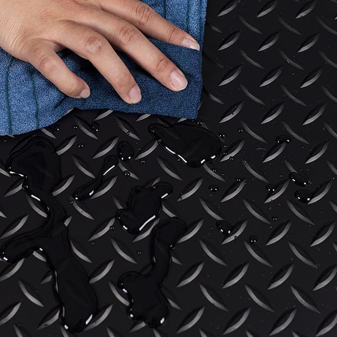 G-Floor Lite Diamond Tread Pattern Midnight Black Vinyl Rollout Garage Flooring Protector Mat for The Garage and Beyond - 7'6" x 14' Size