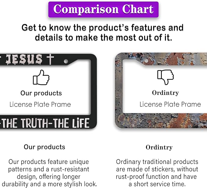 License Plate Frame Black and White Front License Plate Bracket Jesus The Way The Truth The Life Aluminum Metal Car Accessory 2 Pack with Screw Covers Set