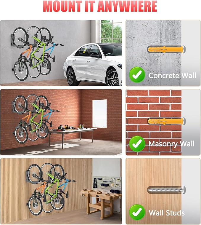 Bike Wall Mount 2 Pack Swivel Bike Rack for Garage, No Heavy Lifting Required Wall Bike Hangers Can Holds up to 77 lbs, Black