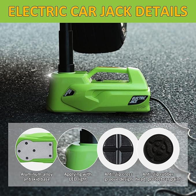 Electric Car Jack 5Ton 12V Hydraulic Car Jack Lift (Lifting Range: 6.1~17.7 inch) Built-in Safety Hammer, and LED Light for SUV MPV Sedan Truck Change Tires Garage Repair