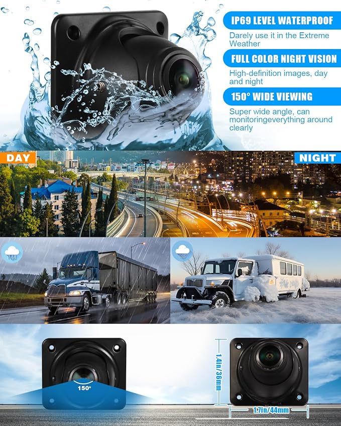 RV Backup Camera System AI WiFi GPS 7 inch Touch Screen Monitor Vehicle Recording with 4 Pieces 1080P Rear Side View Waterproof Camera Live View on APP/Web/PC for Camper RV Truck Trailer Tractor Fleet