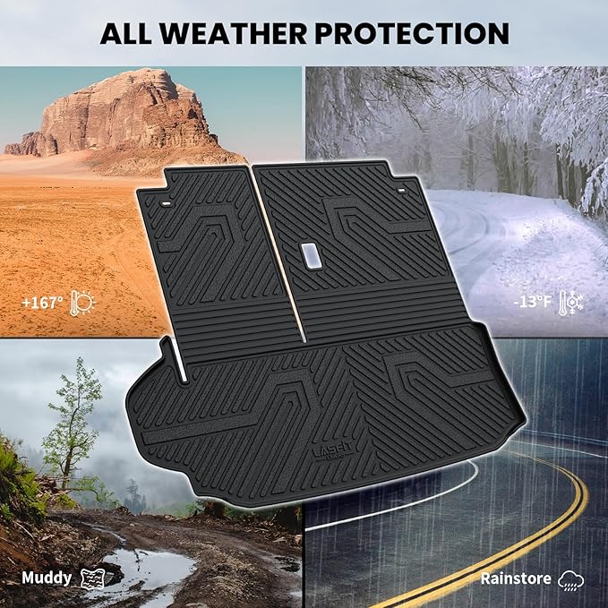 LASFIT Trunk Mat & Backrest Mat for Toyota Highlander 2020-2025 7&8 Seats(Not Fit with Subwoofer), All Weather TPE Custom Fit Cargo Liner for Highlander Accessories Rear Cargo Mat with Backrest Mat
