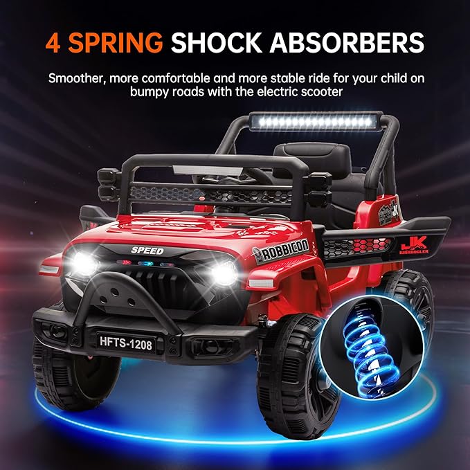 12V Ride on Electric Truck Car for Kids, 12V Kids Electric Vehicles w/Remote Control, Four-Wheel Suspension, USB, Bluetooth, Power Display, Lights, Battery Powered Ride on Toys for Boys Girls (Red)