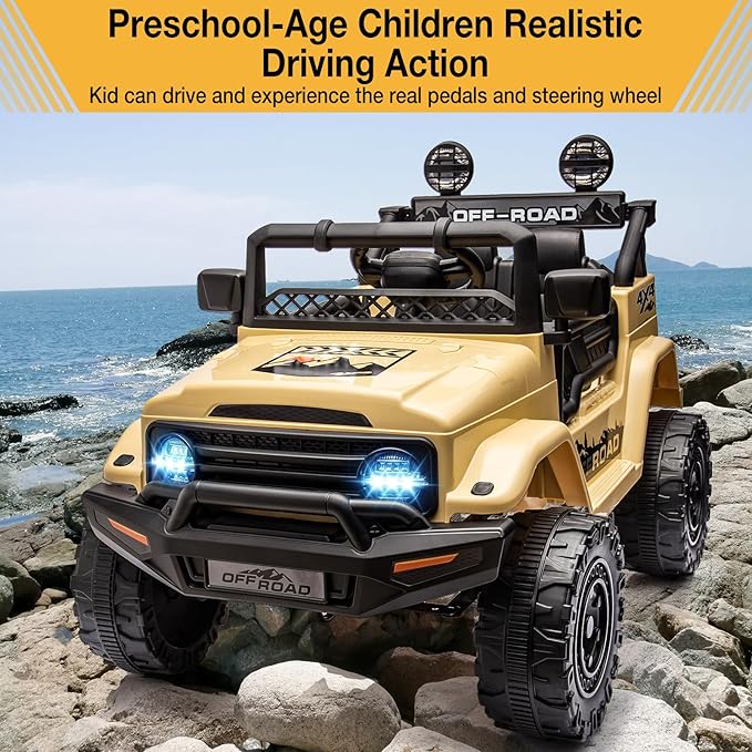 Garvee 12V Kids Ride On Truck Car with Remote Control - Electric Ride On Toys for Toddlers, Spring Suspension, 3 Speeds, LED Lights, Bluetooth Music & Parent Safety Brake