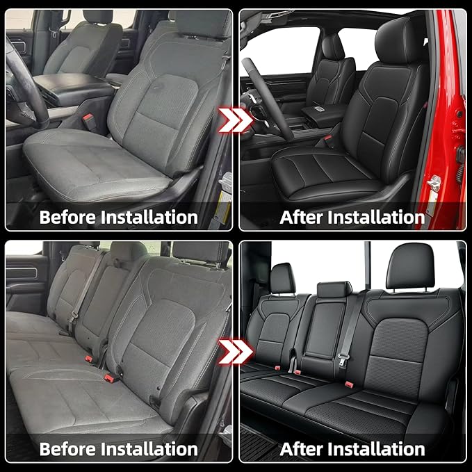 Custom Fit Seat Covers for Dodge RAM 1500 2019 2020 2021 2022 2023 2024 2025 Leather Cars Seats Cover Full Set Black