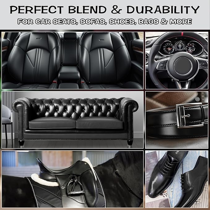 Black Leather & Vinyl Repair Kit, Fix Fading, Tears, Scratches, and Peeling on Leather and Vinyl Furniture, Car Seats, and Jackets, Easy Instruction with Color Mixing Guide