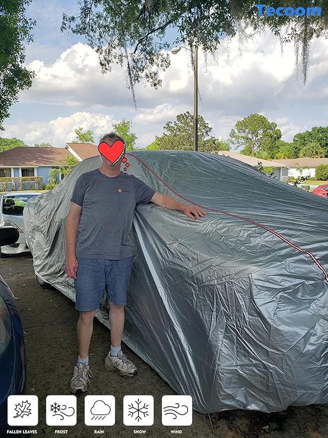 Tecoom Hard Shell Truck Car Cover Waterproof UV-Proof Windproof Zipper Design with Straps Buckle Fit for Ford F150 Ram 1500 Chevy Silverado Toyota Tundra GMC Sierra Full Size Truck Length Up to 245"