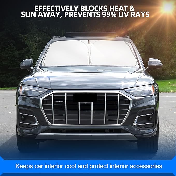 Windshield Sun Shade for Audi Q5 2018-2025 2026 Foldable Sunshade Custom Fit Front Window Car Interior Accessories Protector Blocks UV Rays
