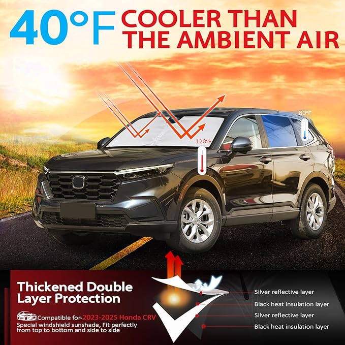 KAYZT Windshield Sun Shade for Honda CRV 2023-2025 2026 CR-V Foldable Sunshade SUV Front Window Custom Fit Accessories