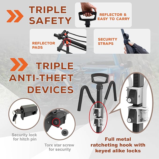 HYPERAX Volt 2 - E Bike Hitch Mounted Platform Style 2 Bikes Carrier for Car, SUV, Trucks, Sedan, Tilting e-Bike Rack for Hitch Fits Up to 2 X 70 lbs Bike with Up to 5" TIRE - NO RV USE!