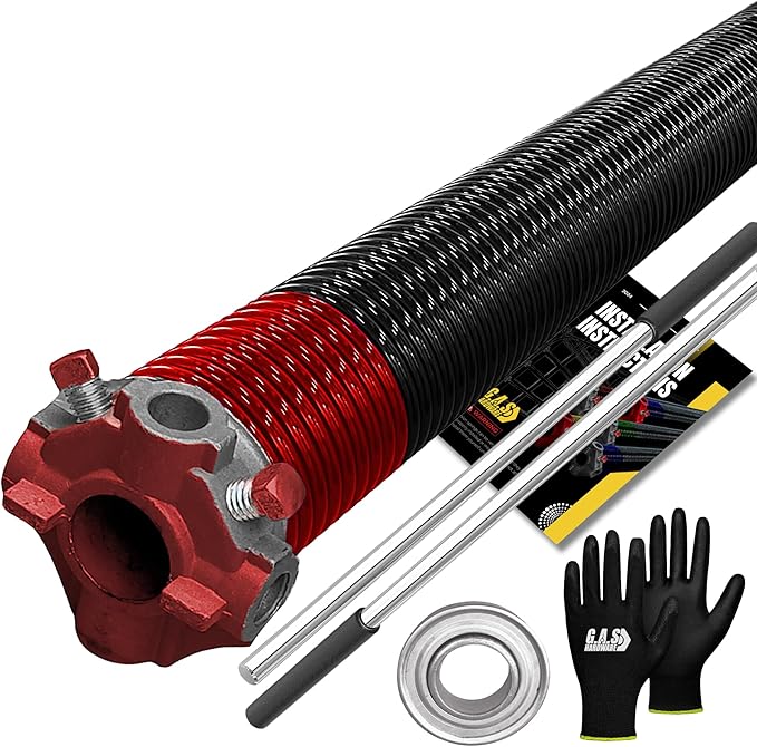 Garage Door Torsion Spring 225x1.75x31 Includes 1” Steel Bearing, Non-Slip Gloves, and Winding Bars for Left Side of Garage Door Precision E-Coating 5-Year Warranty Min. 30,000 Cycles (Red Cone)