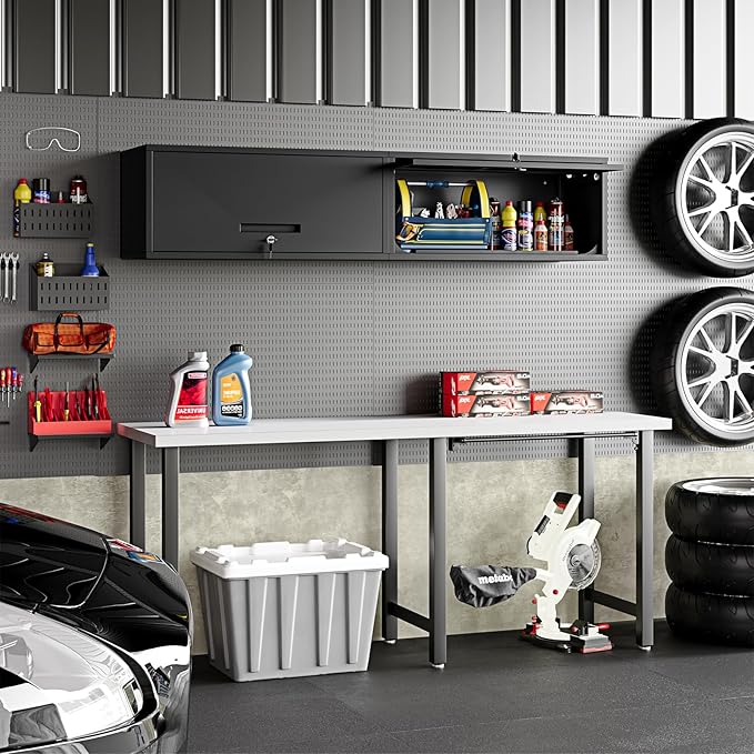 Small Wall-Mounted Locking Cabinet Metal Garage Storage Cabinet Hanging Medicine Lockable Steel Utility Floating Tool 14" H Assembly Required Black