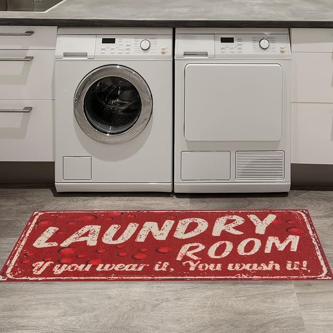 Ottomanson 20" x 59" Laundry Room Rug - Non-Slip Mat for Laundry & Mudroom - Durable, Stain-Resistant, and Easy to Clean - Perfect for High-Traffic Areas - Runner Rug for Entryway Bathroom, Red
