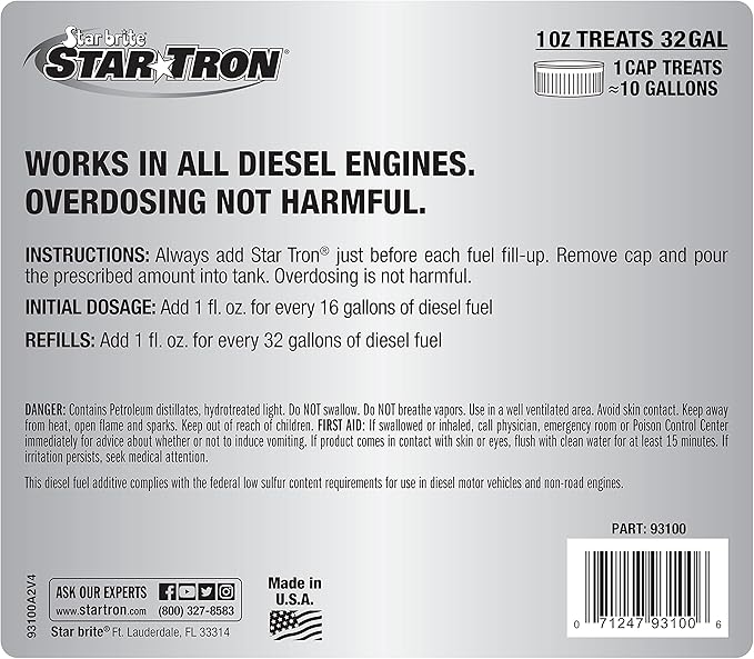 Star Tron Super Concentrated Diesel Formula - Enzyme Fuel Treatment for Enhanced Engine Performance - 1 Oz Treats 32 Gallons - Stabilize & Rejuvenate Diesel, Biodiesel & All Regular Gasoline
