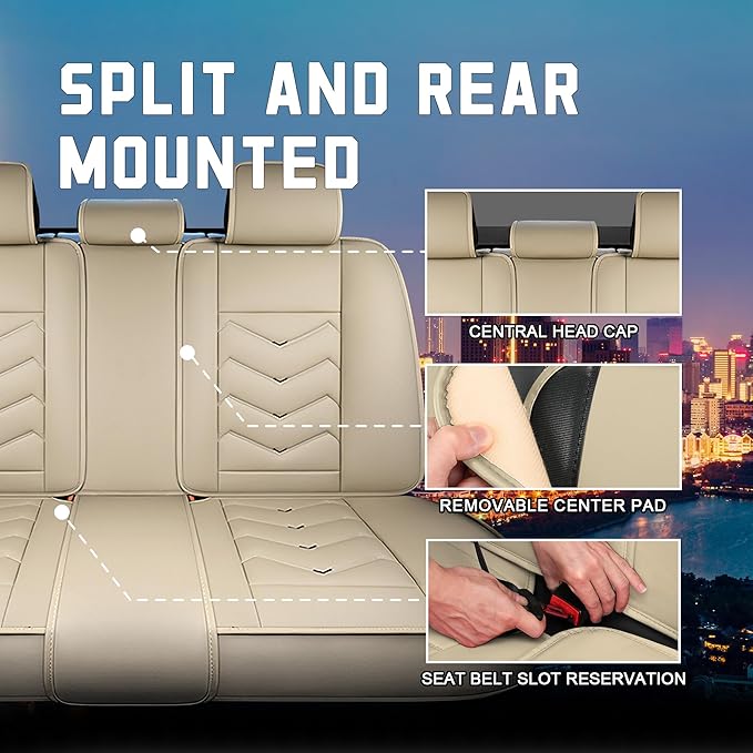 Car Seat Covers for Chrysler Pacifica 2004-2025, Stylish Sport Seat Cover, Premium Nappa Leather Car Seat Cover. Automobile Seat Covers Sets.(Luxury 5 Seats/Beige)