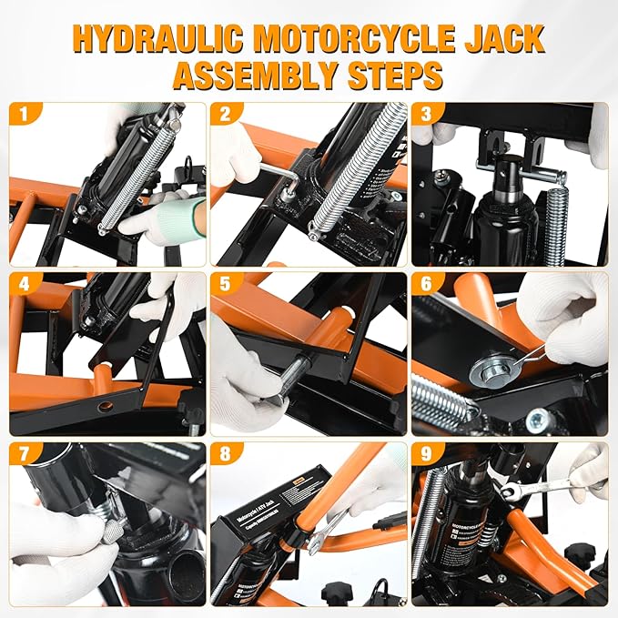Nilight Motorcycle Lift Jack 1500 LBS Hydraulic Lifts ATV Scissor Jacks with Wheel Foot Pedal Handle Ratchet Belt Heavy Duty Lifter Stand Hoist Table for Dirt Bike Garage Storage Repair Tool,Orange