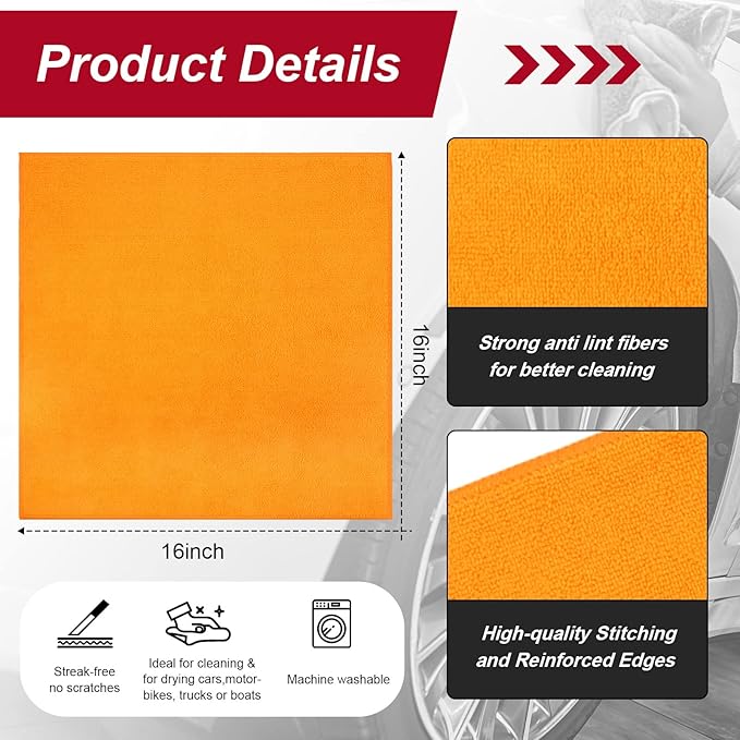 200 Pcs Microfiber Cleaning Cloth 16x16 Inch Microfiber Towels for Car Ultra Absorbent Cleaning Rags Reusable Lint Free Streak Free Detailing Towel for Car Washing Drying Dusting (Orange)