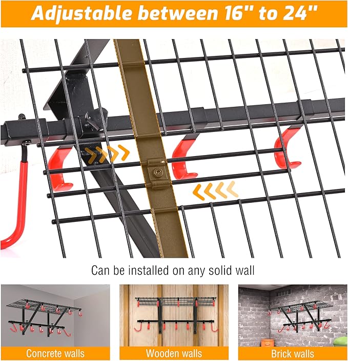 PLKOW Garage Wall Shelving 1 Pack Includes 2 Bike Hooks, Wall Shelves Garage Organizer with Vertical Bike Hanger, Powder Coated Steel (1 Pack)
