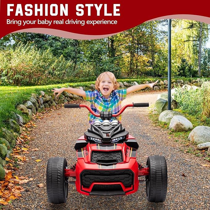 12V Kids Electric Ride-On Car with Parent Remote Control, 7MPH, 2 Speeds, 2x55W Motor, LED Lights, Music, USB & EVA Tires, 3 Wheel Battery Powered Toy Vehicle for Toddlers