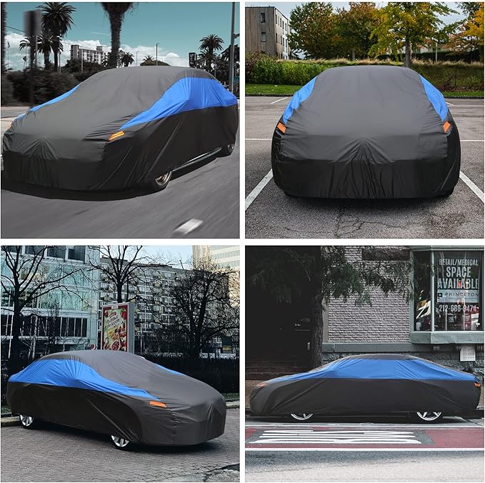 Car Cover Waterproof All Weather,Outdoor Car Cover for Automobiles,Full Exterior Cover Windproof Outdoor car Cover UV/Snow/Hail/Dust Protection Fit Sedan-Length 181" to 190"
