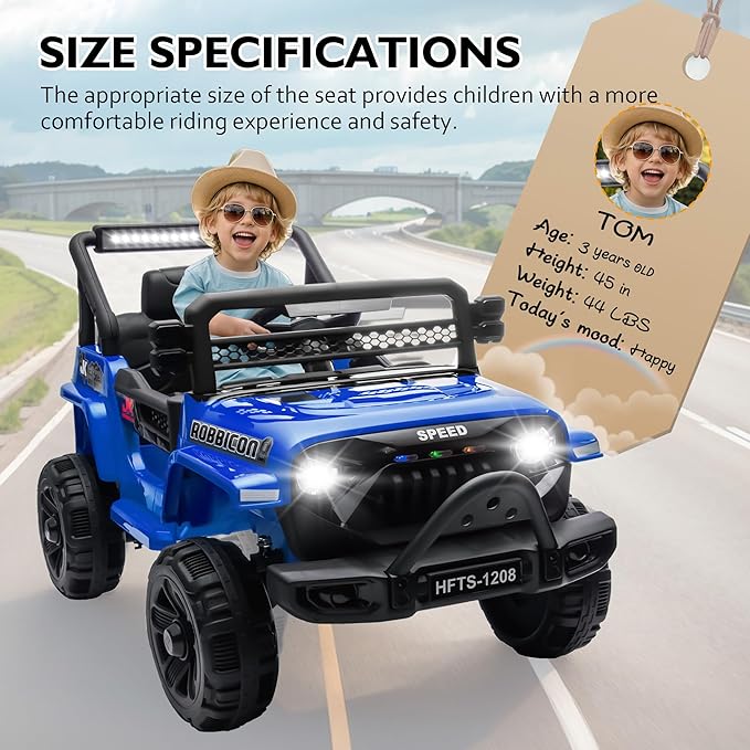 12V Ride on Electric Truck Car for Kids, 12V Kids Electric Vehicles w/Remote Control, Four-Wheel Suspension, USB, Bluetooth, Power Display, Lights, Battery Powered Ride on Toys for Boys Girls (Blue)