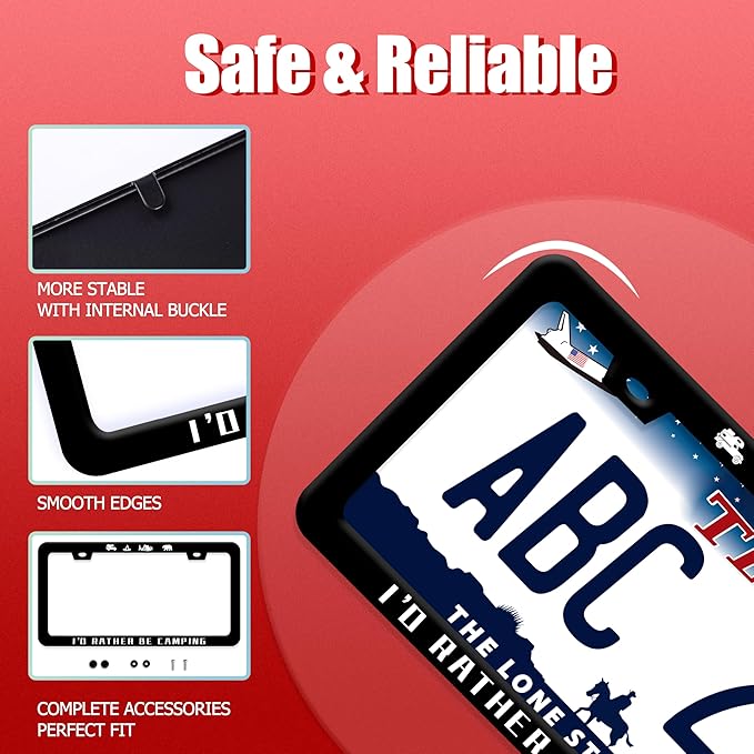 I'D Rather Be Camping License Plate Frame Funny Camper License Plate Frames Stainless Steel Accessories Cars Decor With 2 Holes And Screws Fits Standard Us Ca Vehicles License Plate Holder 12.2 X 6 In