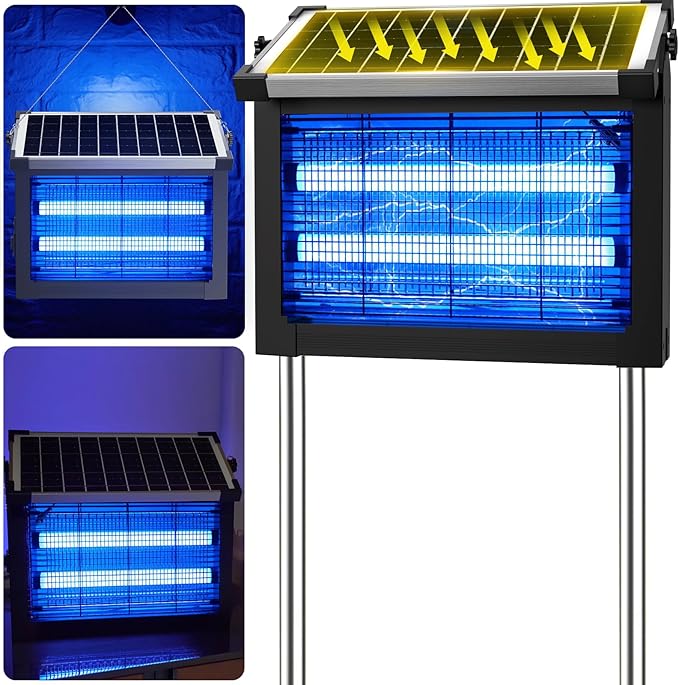 Bug Zapper Outdoor Solar Powered, Zwiran Mosquito Zapper Indoor with 4500V High Powered, Electric Fly Zapper with Extension Cord and Grounding Bracket, Rechargeable Waterproof Mosquito Killer