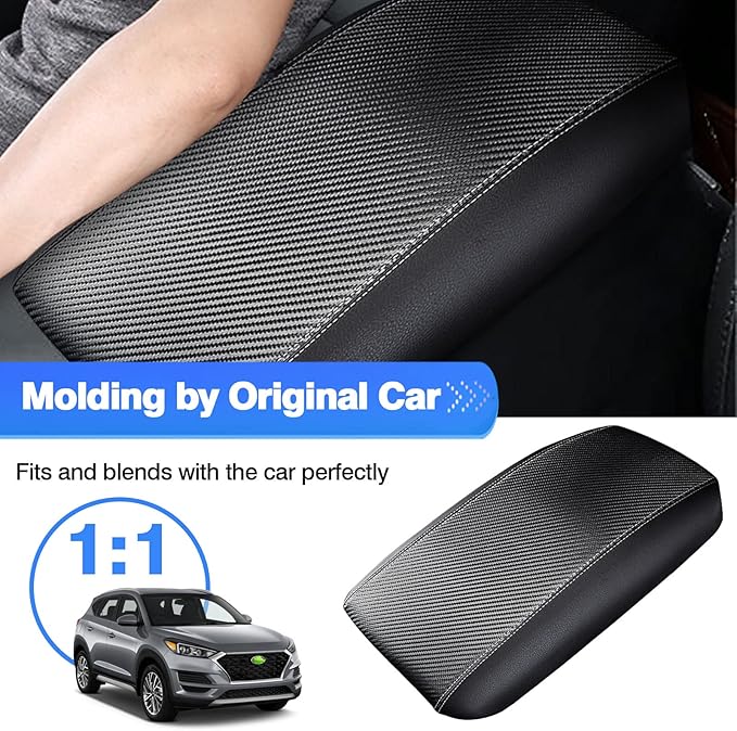 Autorder Center Console Cover for 2016-2019 2020 2021 Hyundai Tucson Accessories Carbon Fiber Armrest Cover Waterproof Anti-Scratch Center Console Armrest Protector Pad