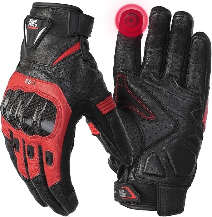 KEMIMOTO Sheepskin Leather Motorcycle Gloves for Men, Protective Motorcycle Gloves for Motocross Motorbike Dirt Bike Bicycle Racing ATV UTV