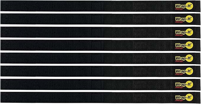 Quick-Straps by Wrap-It Storage - 18" (8-Pack) Black - Hook and Loop Hose and Cable Organizers