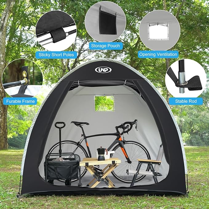 UNP Bike Storage Shed Tent, Portable Outdoor Bike Storage Tent with 210D Oxford Thick PU4000 Waterproof for 1/2/3/4 Bikes, Bike Covers Storage Shed Tent for Bicycles, Lawn Mower, Garden Tools