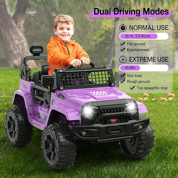 12V Kids Electric Ride On Truck Car w/Parent Remote Control, Spring Suspension, LED Lights & AUX Port | Outdoor Ride Toy for Boys Girls