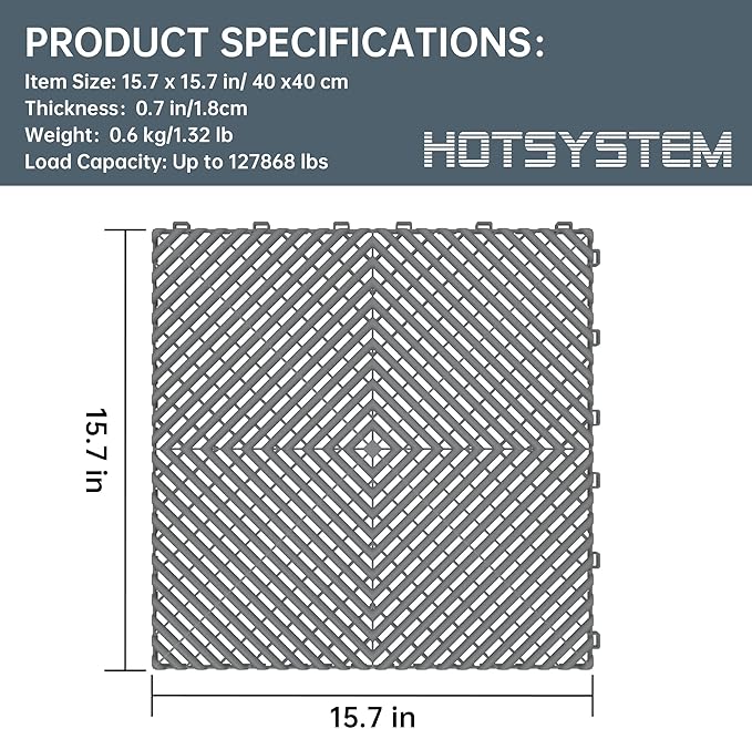 Durable Polypropylene Interlocking Modular Garage Floor Tiles, Versatile Interlocking Floor Tiles, 15.7'' x 15.7'' x 0.7''(Thickness) Flooring Tile(20 Pack), Grey