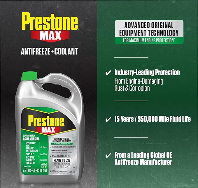 Prestone AF6610 MAX Asian Vehicles (Green) Anti-Freeze and Coolant, 1 Gallon, Pack of 6