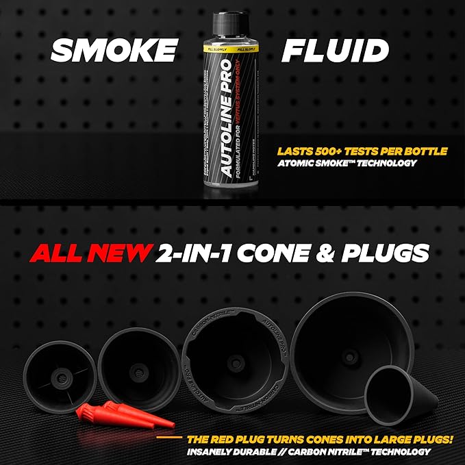 AutoLine Pro Automotive Ventus Smoke Machine Leak Tester EVAP Vacuum - World's #1 Self-Powered Li-Ion Battery Unit - OEM Odorless Fluid Lasts 500 Tests - Built-in Air Compressor - Cone Cap Plugs