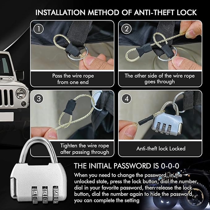 for 1987-2006 Jeep Wrangler 2 Doors 420D Cover Outdoor Waterproof UV Protection, for JK, JL, CJ, YJ, TJ, Full SUV Car Cover with Cotton Layer, 2 Zipper Door, Reflective Strip, Storage Bag