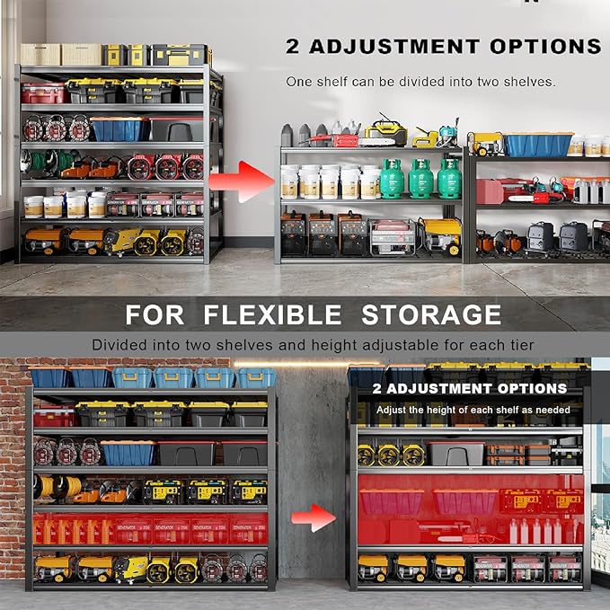 65" W Garage Shelving Heavy Duty, 6 Tier Garage Shelves, Adjustable Storage Shelving Unit, Commercial Metal Shelf Rack for Warehouse, Pantry, School, Shop