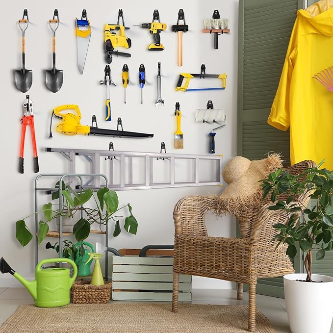 Garage Hooks, 20-Pack Steel Garage Accessories for Organization and Storage, Heavy Wall Mount Duty Hooks with Anti-Slip Coating for Hanging Ladder, Bike, Power Tools and More Tools, Black