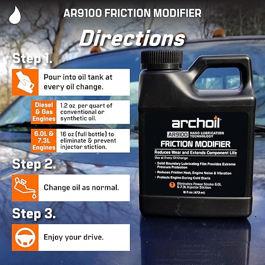 Archoil AR9100 Oil Additive (16oz) for All Vehicles - Powerstroke Cold Starts, Eliminates Injector Problems