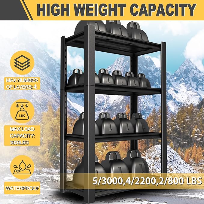 60" H x 40" W x 20" D 4-Tier Heavy Duty Garage Shelving Unit, 2000 LBS Capacity Metal Storage Rack,Adjustable Steel Shelves for Garage, Warehouse, Basement, Pantry, Workshop.4 Pack