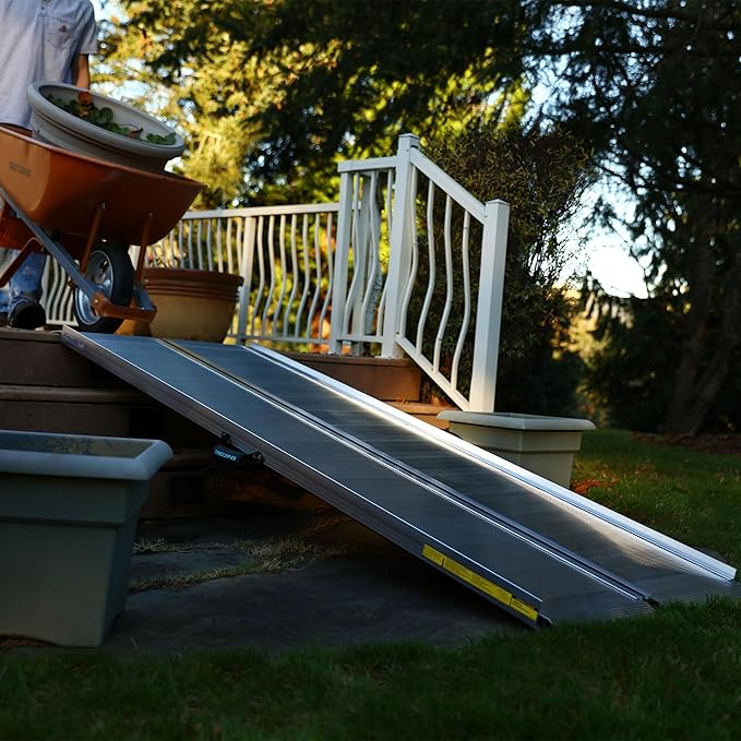 EZ-ACCESS TRAVERSE 2 Foot Durable Aluminum All Weather Singlefold Portable Folding Loading Ramp with Carrying Handles, Silver
