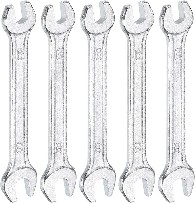 HARFINGTON 5pcs Double Open End Wrench 6mm x 8mm Metric 15 Degree Offset Angle Small Flat Head Wrench Galvanizing Open Ended Spanner for Automotive Repair Furniture Assembly